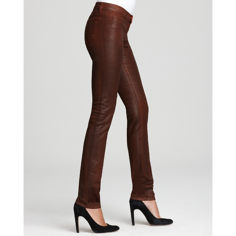 J Brand Brown Coated Denim Stretch Skinny Jeans 25